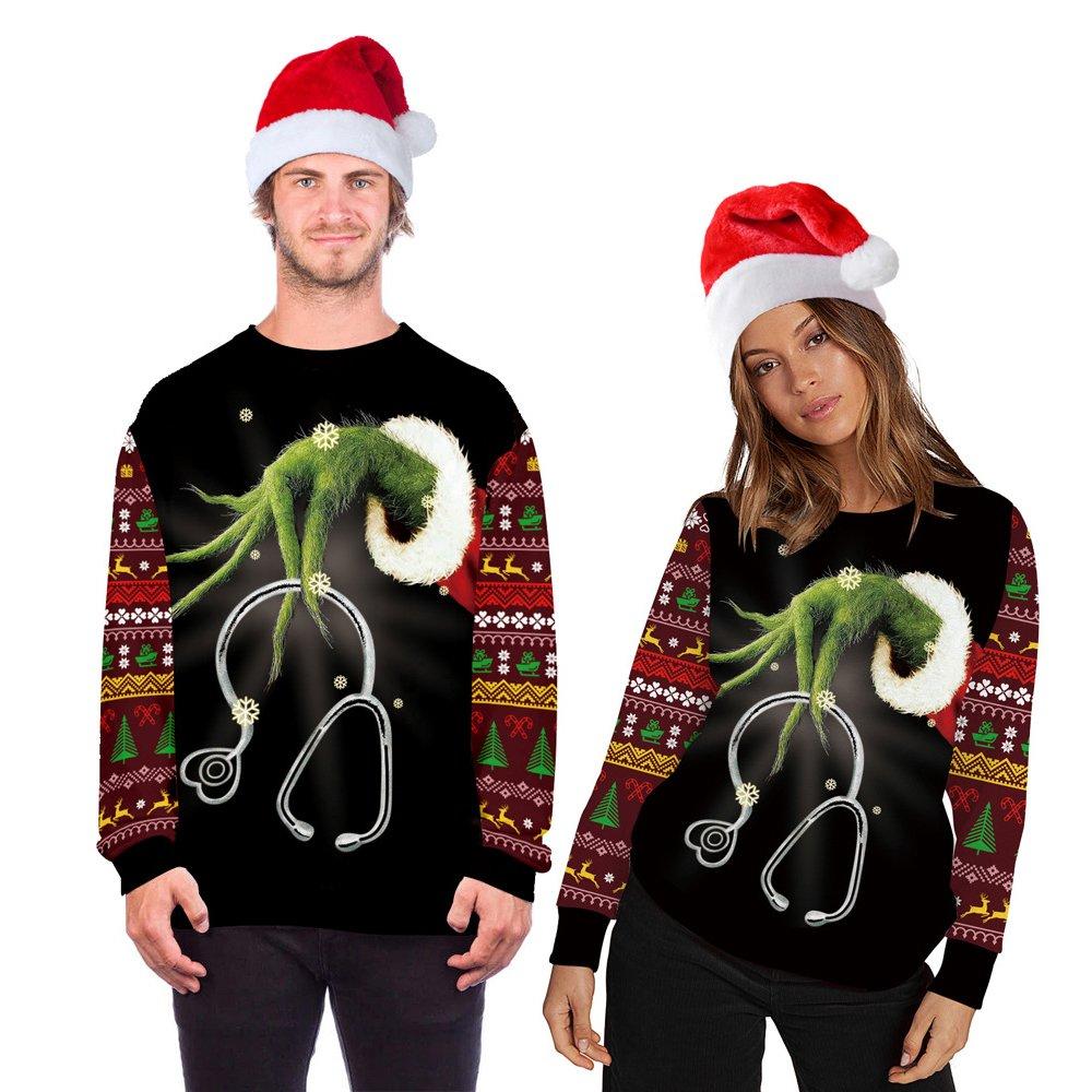 Grinch Cosplay Christmas Costume Printed Bottoming Crew Neck Top for Adult - Ciclove