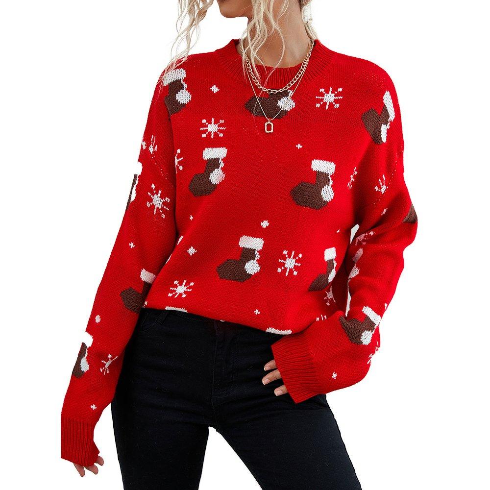 Christmas Women's Top Loose Knit Sweater for Outer Wear - Ciclove