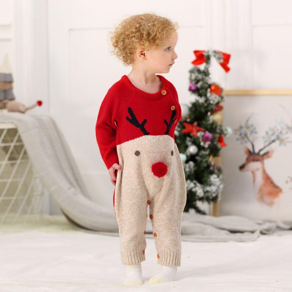 Christmas Outfit Knitted Reindeer Dark Blue Toddler Baby Sweater Jumpsuit - Ciclove