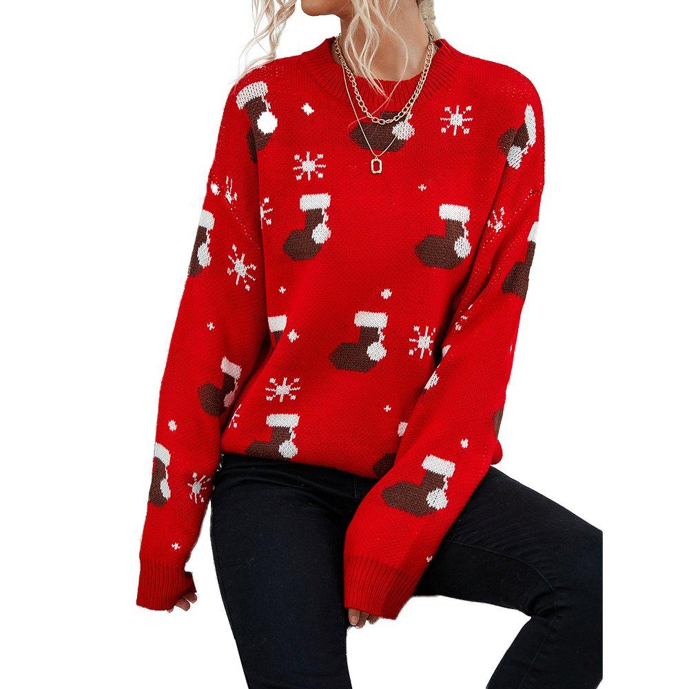 Christmas Women's Top Loose Knit Sweater for Outer Wear - Ciclove