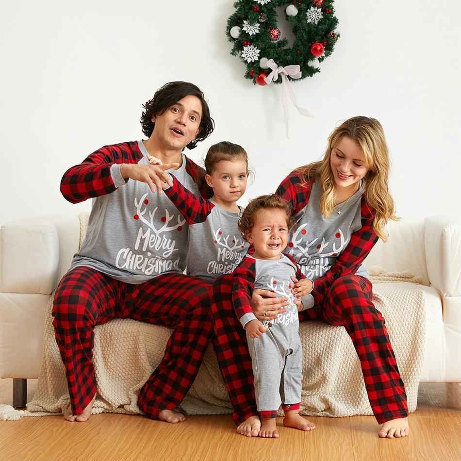 Christmas Family matching Deer print plaid Pajamas two Pieces Set Santa Patterned 2022