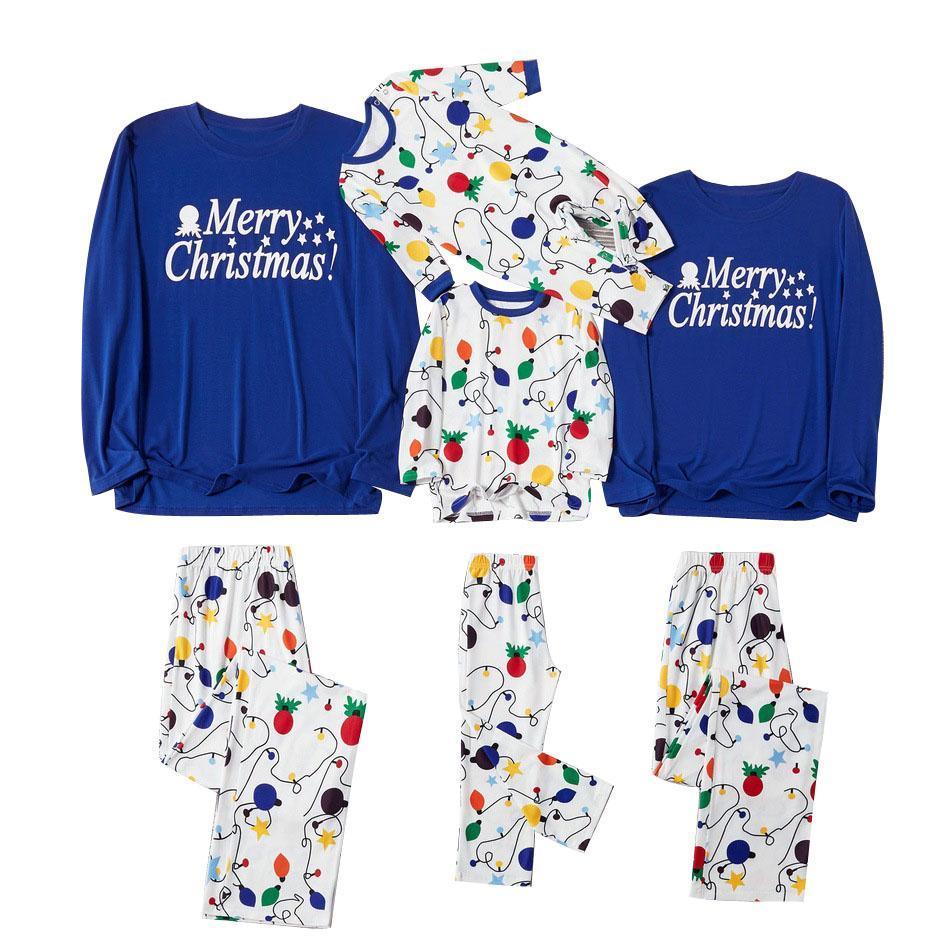 Family Matching Merry Christmas Colorful Lantern Pajamas Sets Xmas Ugly Pajamas Warm Sleepwear - Ciclove