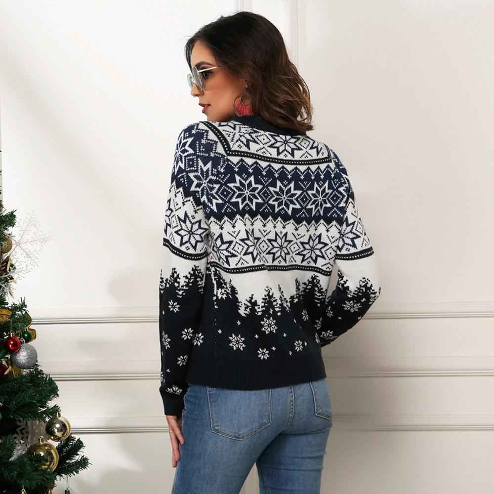 Christmas Snowflake Long Sleeve Jacquard Pullover Women Ugly Christmas Sweaters