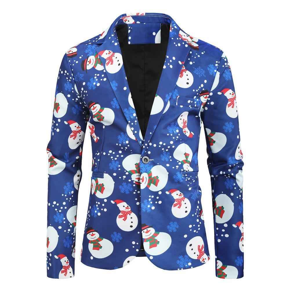 Men's Jackets Christmas Blazers Ugly Suits Blue Snowman Printed Coats