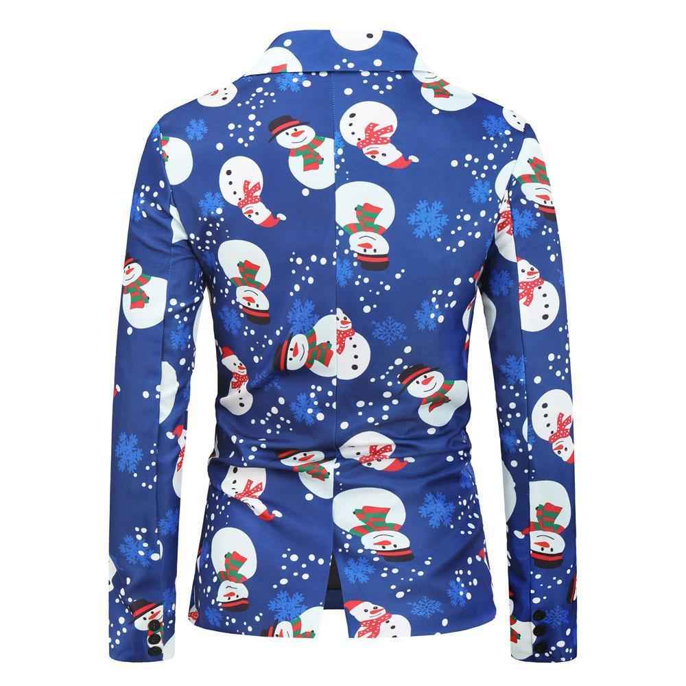 Men's Jackets Christmas Blazers Ugly Suits Blue Snowman Printed Coats