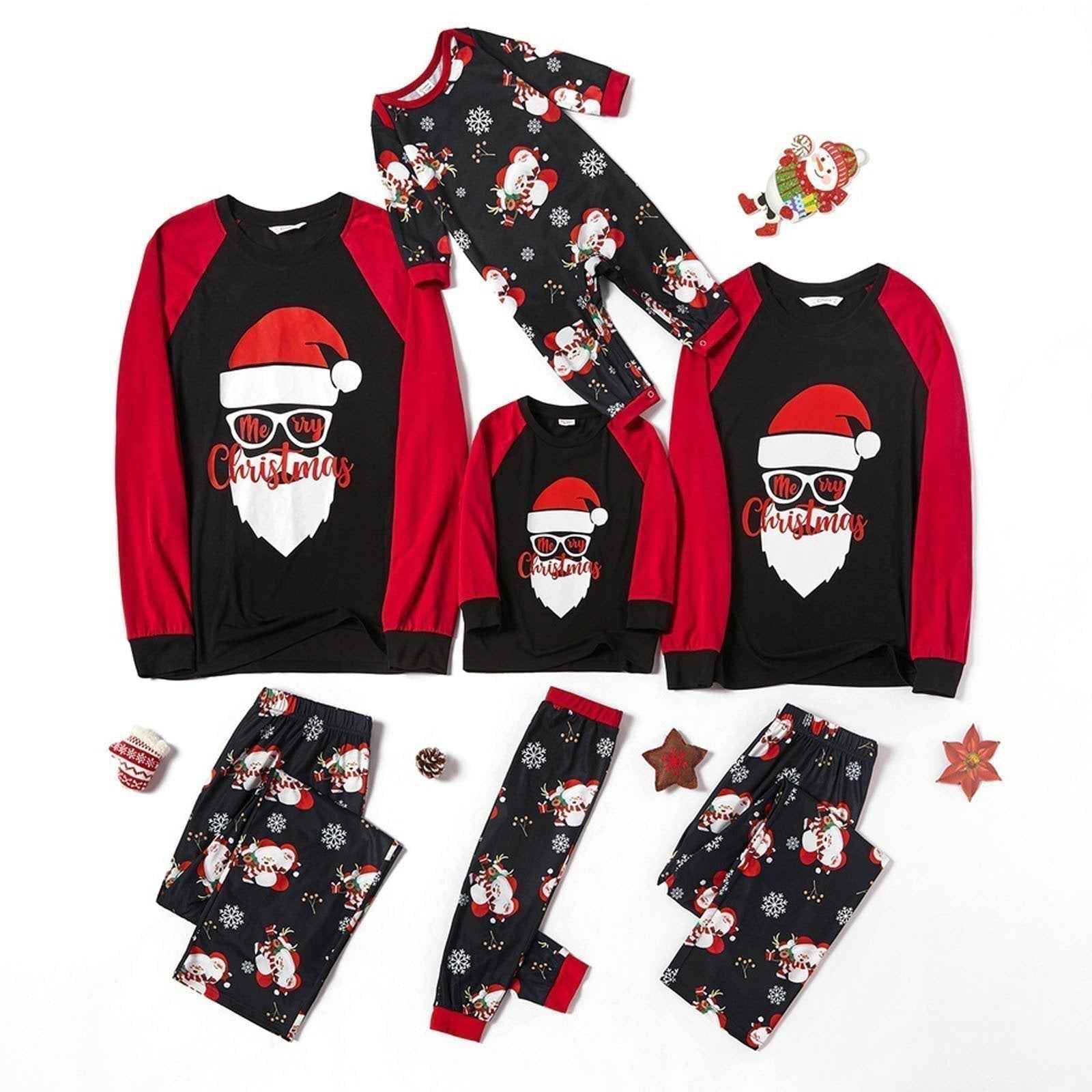Christmas Family Matching Pajamas Set Santa Claus Snowflake Pattern Suit