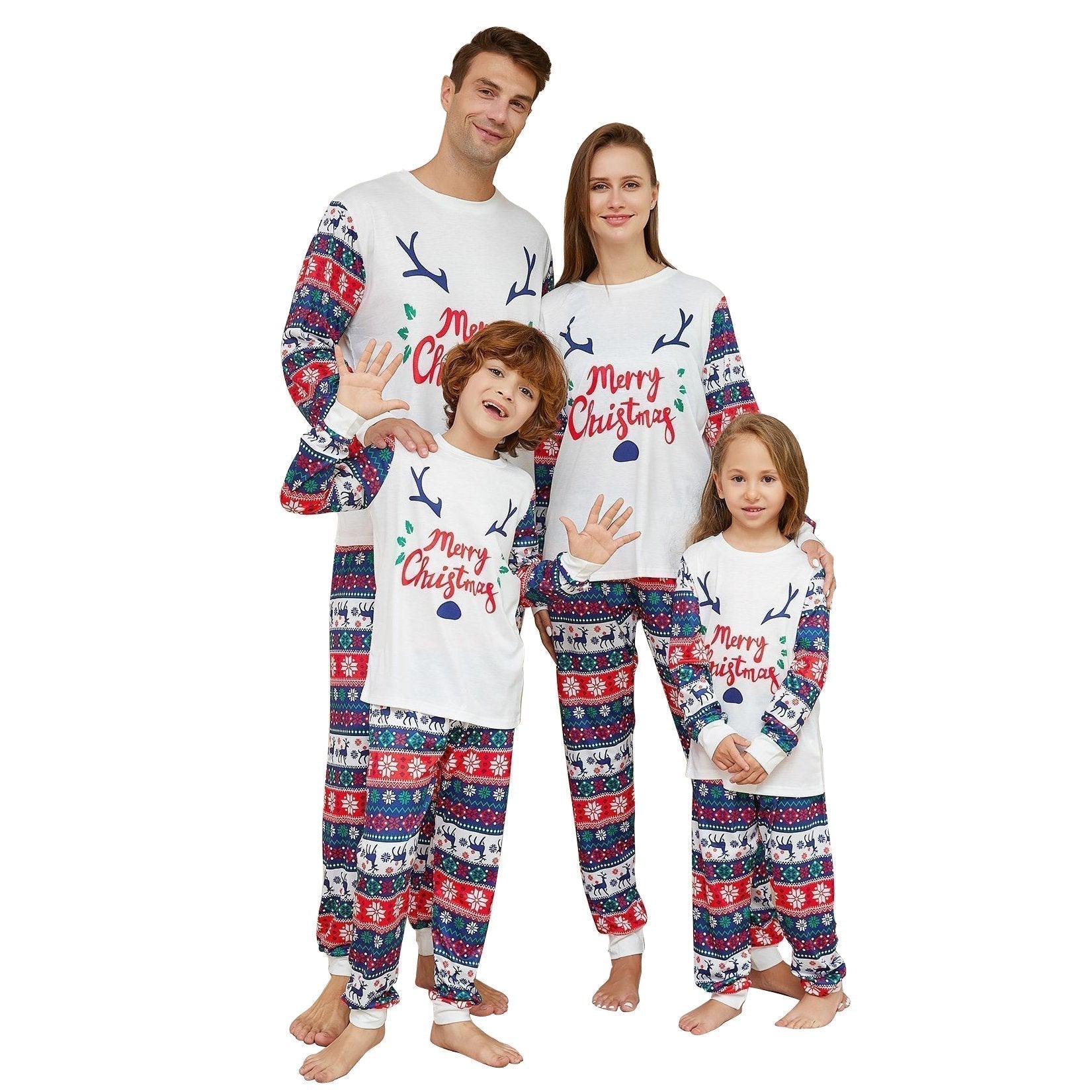 BuyLettered Elk Antler Print Christmas Family Couples Matching Pajamas Party Sets Now Cheaper With 3 - 5 Days Ship - PajamasBuy